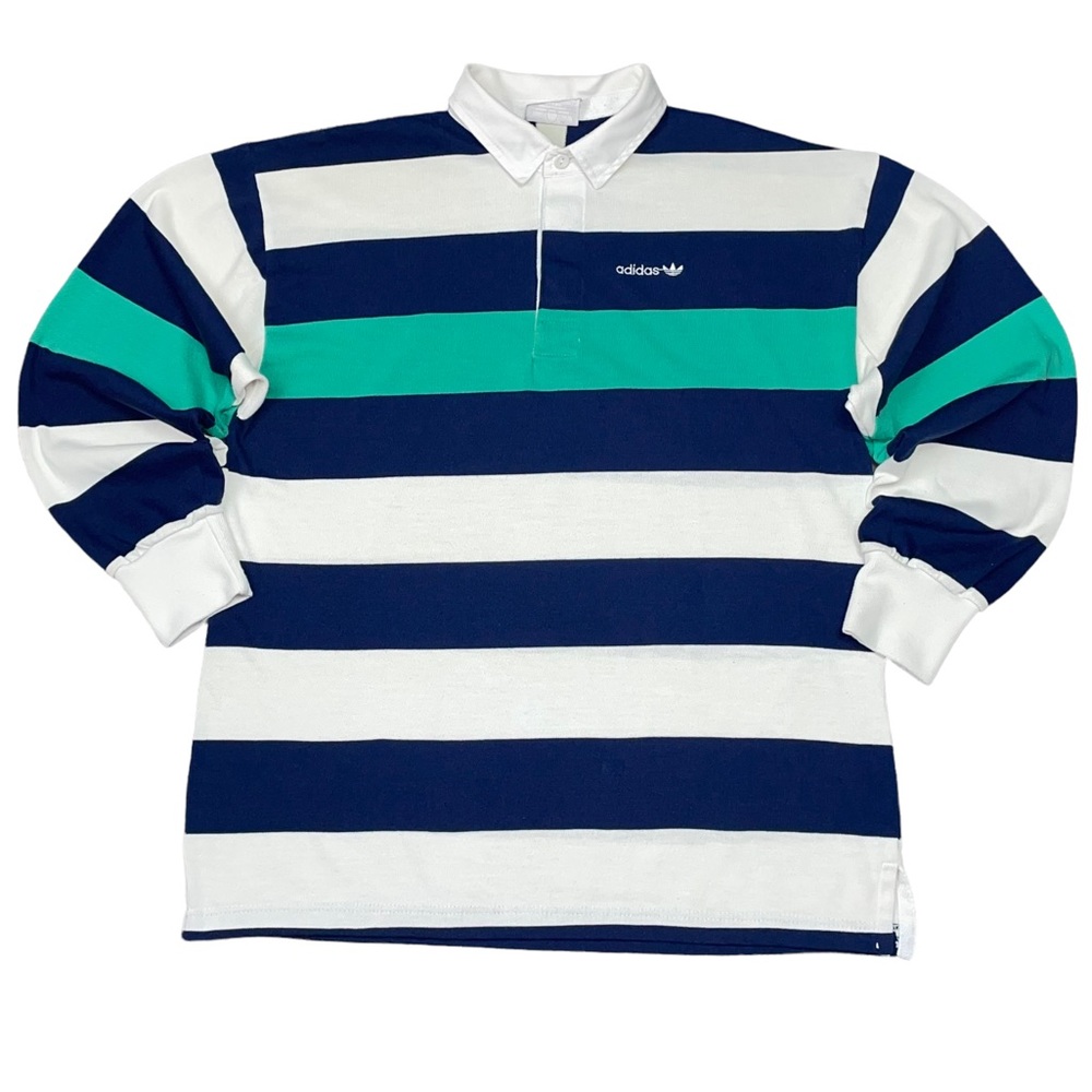 Vintage 80s ADIDAS Long-Sleeved Striped RUGBY Shirt very clean LARGE